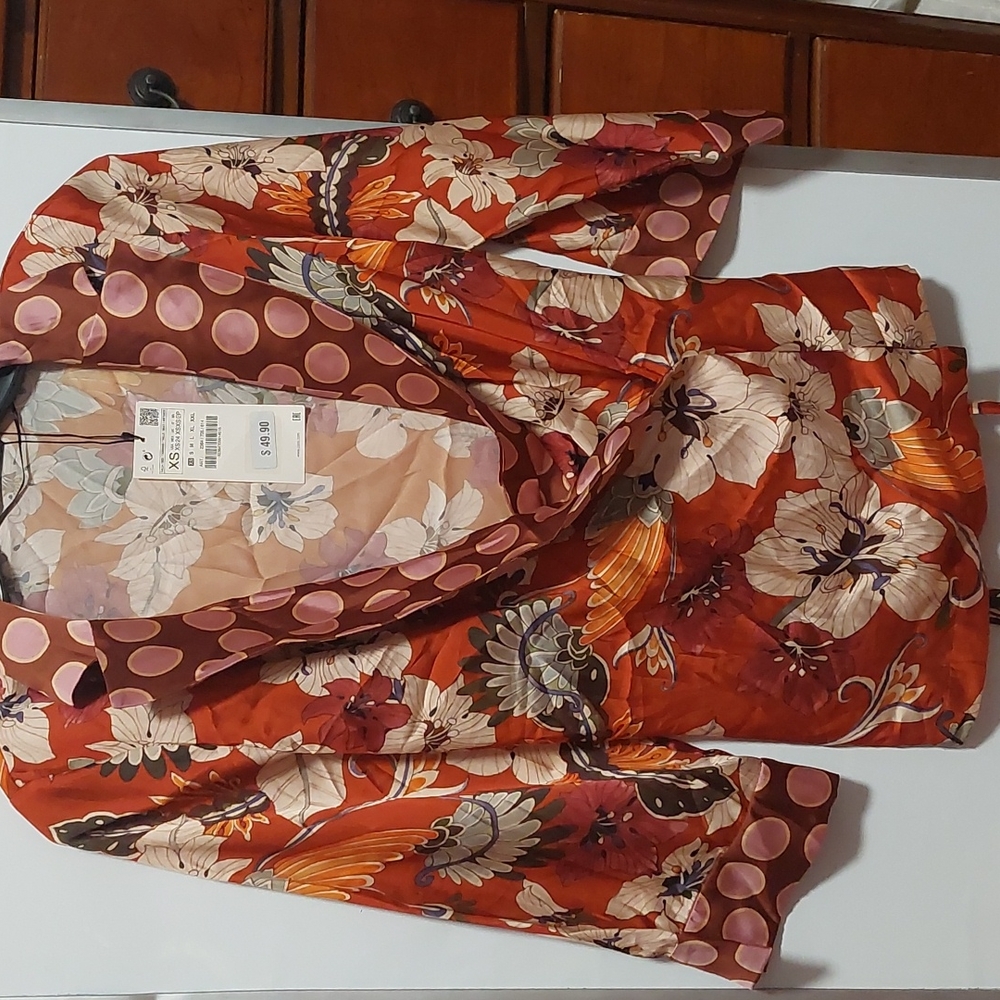 Zara floral print 3/4 sleeve wrap blouse